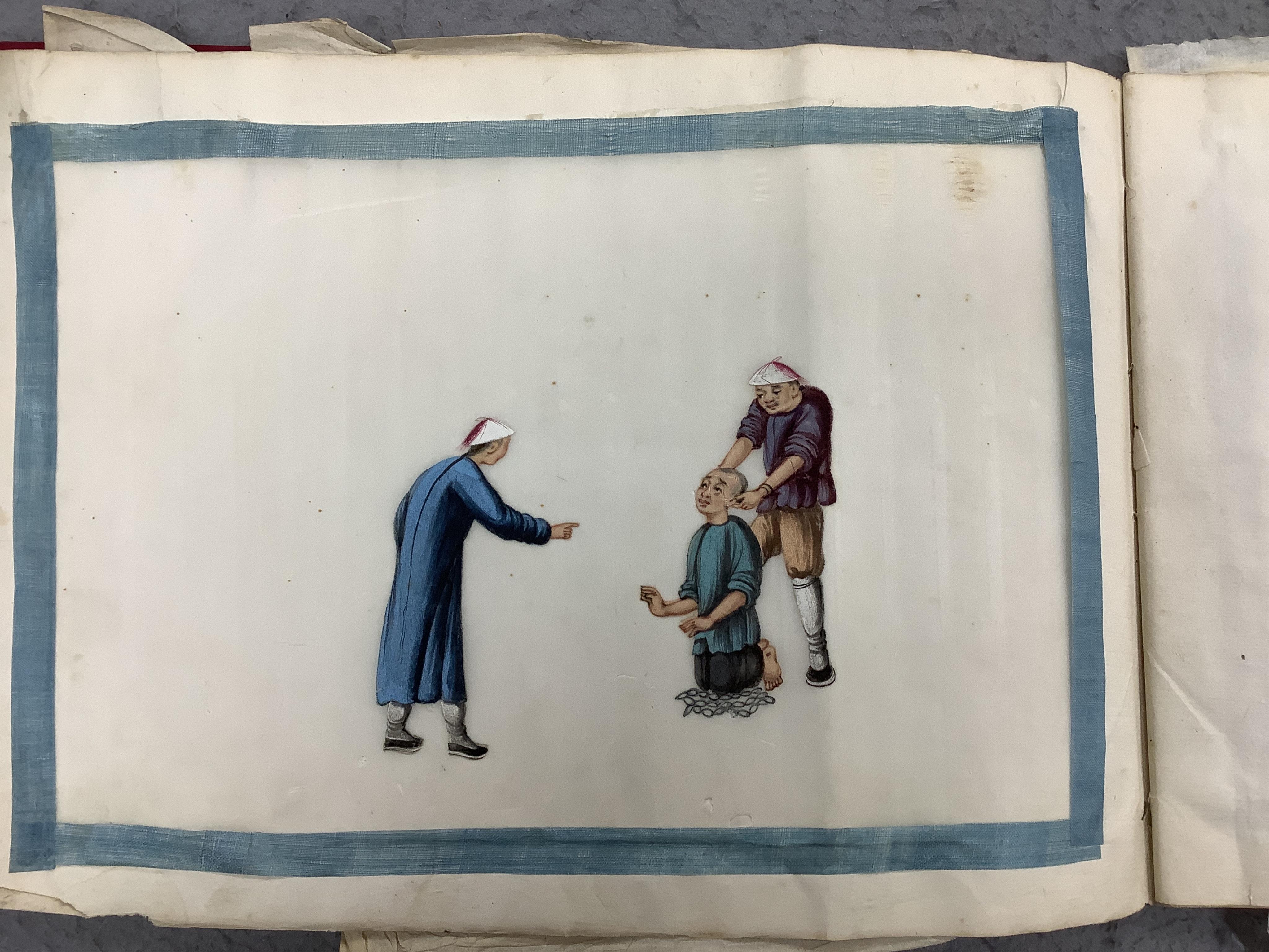 Chinese paintings on rice paper, torture themes, 30cm wide. Condition - variable